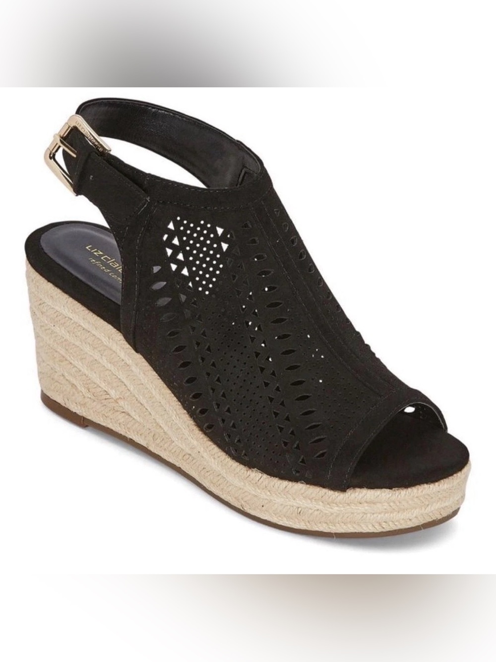 Liz Claiborne Hardie Black Wedge Espadrille Size 7 NWOB